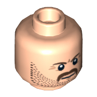 Lego Minifig Head Dan Reid, Beard Stubble, Moustache, Brown Eyebrows Print [Hollow Stud] / Light Nougat
