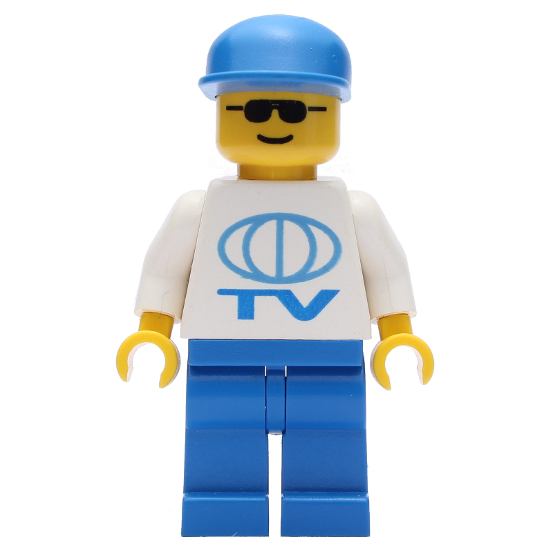 Lego TV Worker - White Torso, Blue Legs, Blue Cap
