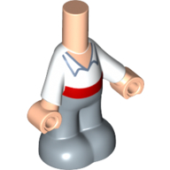 Lego Microdoll Body Pants Sand Blue with White Shirt, Collar, Red Band/Belt, Light Nougat Hands print / Light Nougat