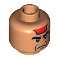 Lego Minifig Head Mola Ram, Angry Eyebrows, Red Paint on Forehead, Jowl Lines Print [Blocked Open Stud] / Nougat