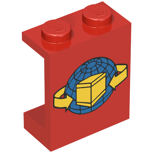 Lego Panel 1 x 2 x 2 with Box and Arrows and Globe Print [1879 / 6375] / Red