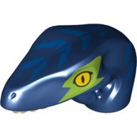 Lego Animal Body Part, Dinosaur, Raptor Head with Yellow Eyes, Lime Patch, Blue Stripes / Dark Blue