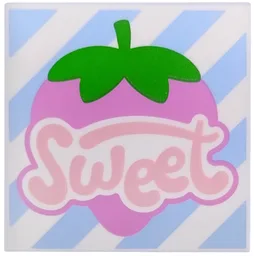 Tile 4 x 4 with Warm Pink 'Sweet', Dark Pink and Green Strawberry, Bright Light Blue Diagonal Stripes Pattern