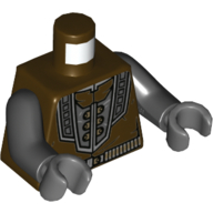 Lego Torso Jacket, Pearl Titanium Trim, Belt print, Black Arms, Dark Bluish Gray Hands / Dark Brown