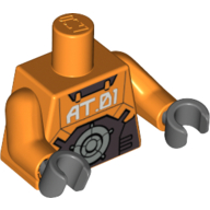 Lego Torso with 'AT.01' Print, Orange Arms, Dark Bluish Gray Hands / Orange