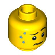Lego Minifig Head Gorilla Suit Guy, Wrinkled Mouth and Sweat Drops Print [Blocked Open Stud] / Yellow