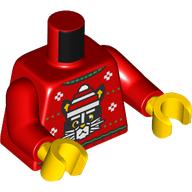 Lego Torso, Ugly Christmas Sweater, Black Cat, Red/White Hat print, Red Arms, Yellow Hands / Red