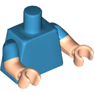 Lego Torso, Dual Molded Arms with Dark Azure Sleeves Pattern, Light Nougat Arms and Hands / Dark Azure