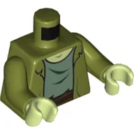 Torso, Jacket, Open over Sand Green Undershirt with Yellowish Green Neck, Dark Brown Belt Print, Olive Green Arms, Yellowish Green Hands / Olive Green
