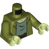 Lego Torso Jacket, Open over Sand Green Undershirt with Yellowish Green Neck, Dark Brown Belt Print, Olive Green Arms, Yellowish Green Hands / Olive Green