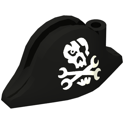Lego Hat Pirate Bicorne with Skull with Eyepatch and Wrenches as Crossbones in Mouth / Black