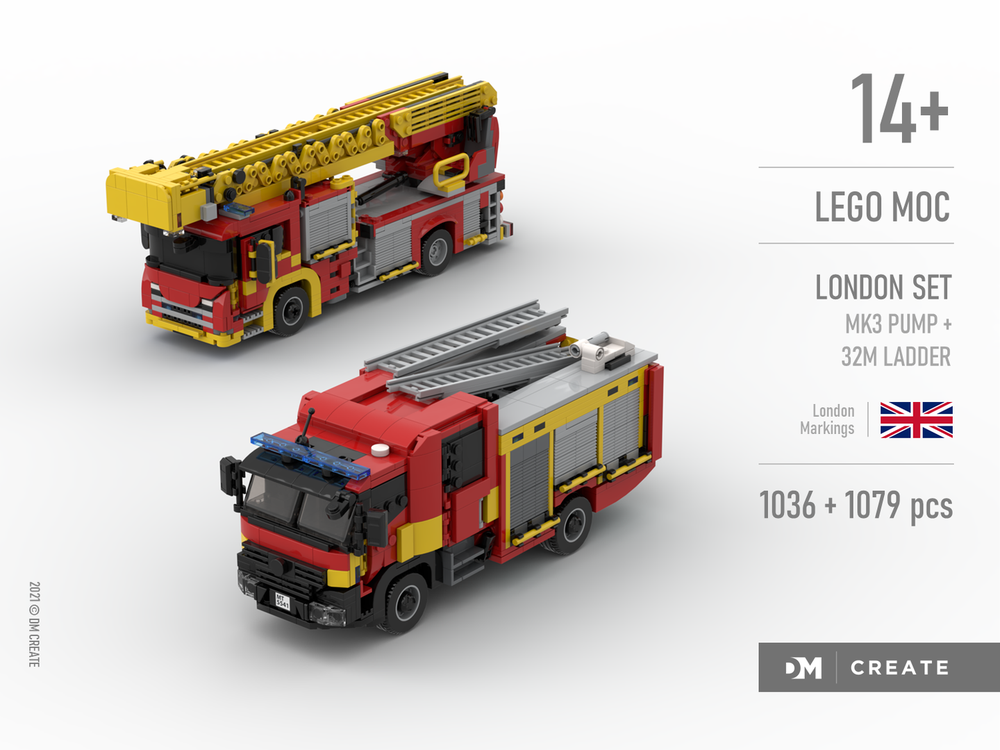 Lego London set - Mk3 pump ladder + Scania 32M Turntable ladder