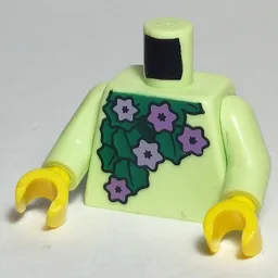 Torso Medium Lavender Flowers, Dark Green Leaves Print, Yellowish Green Arms, Yellow Hands / Yellowish Green