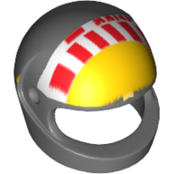 Lego Helmet, Standard with Yellow Front and Red and White Checkered Stripe Print / Dark Bluish Gray