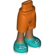 Minidoll Hips and Mid-Length Shorts with Medium Nougat Legs, Dark Turquoise Shoes, White Laces, Soles Print / Reddish Orange