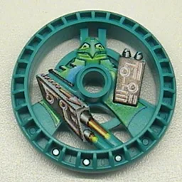 Technic Disc 5 x 5 Notched, Laser with Robot Print / Dark Turquoise