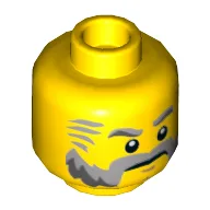 Minifig Head, Beard Gray with Gray Eyebrows, Sideburns and Stern Print / Yellow