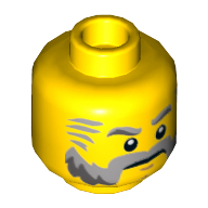 Lego Minifig Head, Beard Gray with Gray Eyebrows, Sideburns and Stern Print / Yellow