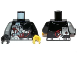 Torso Ninjago with Red Wires and Mechanical Parts Pattern / Black Arm Left / Flat Silver Arm Right / Yellow Hand Left / Black Hand Right