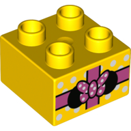 Lego Duplo Brick 2 x 2 with Gift with Minnie Mouse Ears & Bow Print / Yellow