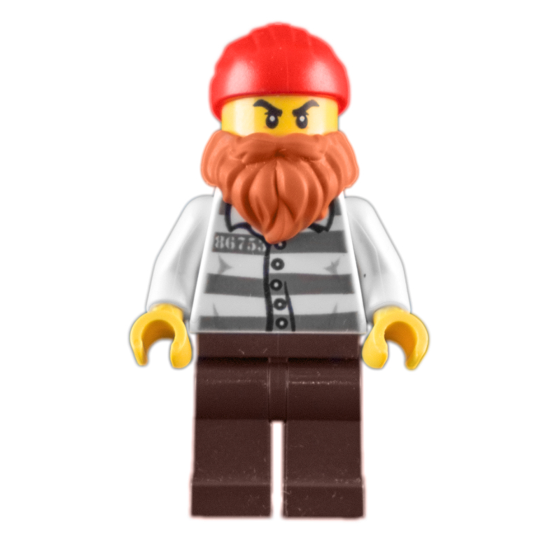 Lego Criminal, Prison Shirt with #86753, Beard, Red Head Wrap
