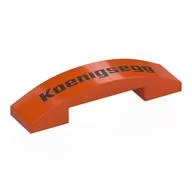 Brick Curved 4 x 1 Double, No Studs with Black Koenigsegg Print / Reddish Orange