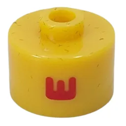 Pen Bead, Round Long, Flat Edge with Red 'E' Print / Yellow