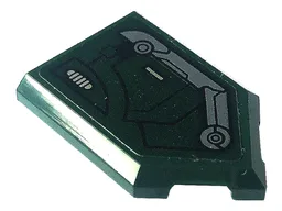 Tile, Modified 2 x 3 Pentagonal with Black Lines and Dark Bluish Gray, Dark Green and Silver Armor Plates Pattern Model Right Side (Sticker) - Set 76195