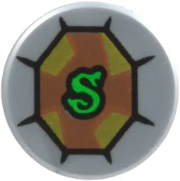Tile, Round 1 x 1 with Green Letter S Snake on Gold and Copper Jewel with Black Outlines Pattern (HP Slytherin's Locket)