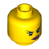 Lego Minifig Head Soldier, Dark Pink Lips, Eyelashes, Purple Eye Shadow Conniving / Angry Print [Blocked Open Stud] / Yellow