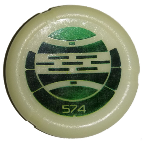 Lego Large Figure Throwing Disc, Kanoka, Le-Metru 574 Print / Glow In Dark Opaque
