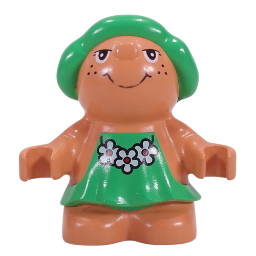 Lego Duplo Figure Little Forest Friend Female, Green Dress with Three White Flowers Necklace Print (Trixie Toadstool) / Nougat