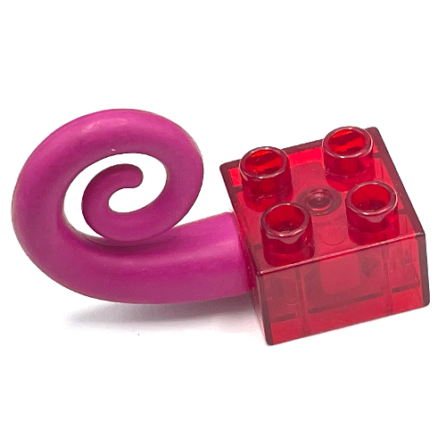 Lego Duplo Brick 2 x 2 with Magenta Curled Rubber Tail / Trans-Red
