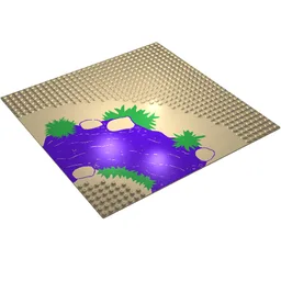 Baseplate 32 x 32 with 7-Stud Curve with River, Plants, and Rocks Print / Tan