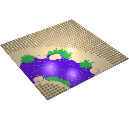 Lego Baseplate 32 x 32 with 7-Stud Curve with River, Plants, and Rocks Print / Tan