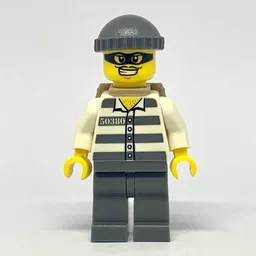 Criminal, Prison Shirt with #50380, Dark Bluish Gray Legs, Dark Bluish Gray Hat, Backpack, Black Eyemask