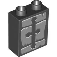Duplo Brick 1 x 2 x 2 with Stones with Arrow Slit Print / Black