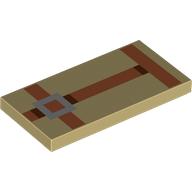 Lego Tile 2 x 4 with Pixelated Dark Orange Straps, Silver Buckles print / Tan