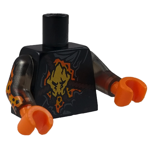 Lego Torso Robe with Brown Rope, Gold Medallion Print, Trans-Brown Arms with Flame Print, Orange Hands / Black