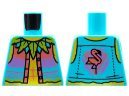 Torso Vest, Leaf Collar, Coral Flamingo Pattern / Medium Azure