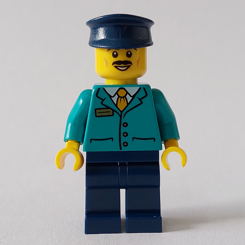 Lego Train Driver, Dark Turquoise Jacket, Dark Blue Hat