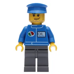 Mechanic, Blue Jacket with Octan Logo, Dark Bluish Gray Legs, Blue Hat, Stubble