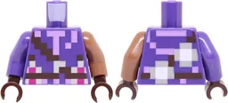 Torso Pixelated Jacket with Lavender Highlights, Dark Brown Shoulder Harness and Belt with Silver and Magenta Buckles, White and Light Bluish Gray Spots on Back Pattern / Medium Brown Arm Left / Dark Purple Arm Right / Dark Brown Hands / Dark Purple