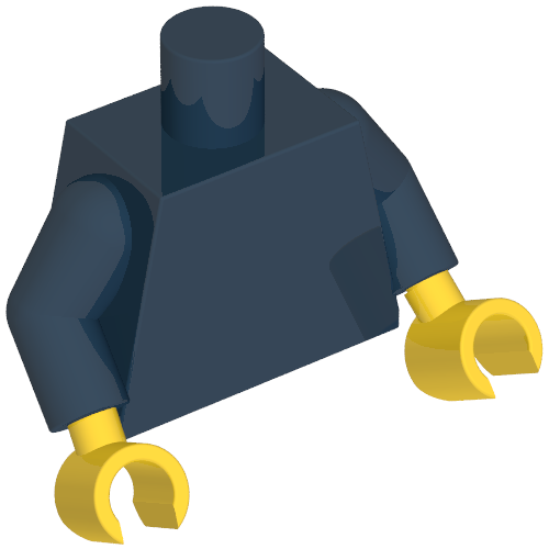 Lego Torso Windsurfer in Yellow Circles Front, '2011 The LEGO Store Lone Tree, CO' Back Print, Dark Blue Arms, Yellow Hands / Dark Blue