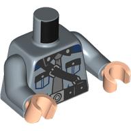 Lego Torso, Police/Guard Uniform, Black Straps, Belt, Dark Bluish Grey Tie, Sand Blue Arms, Light Nougat Hands / Sand Blue