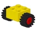 Brick, Modified 2 x 2 with Red Wheels for Single Tire with Black Tires 15mm D. x 6mm Offset Tread Small (3137c01 / 3641) / Yellow