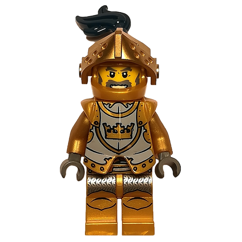 Lego Knight, Gold, Armor, Helmet with Visor and Dark Blue Plume