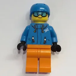 Woman, Dark Azure Ski Jacket, Orange Legs, Dark Azure Helmet, Snow Goggles