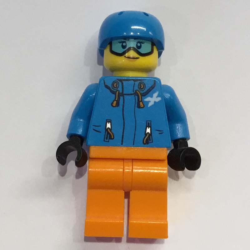 Lego Woman, Dark Azure Ski Jacket, Orange Legs, Dark Azure Helmet, Snow Goggles