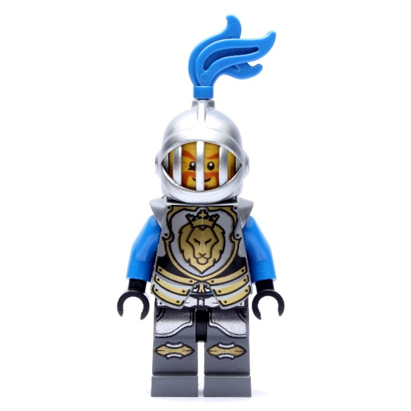 Lego Knight, Blue, Armor, Helmet with Grille and Blue Plume